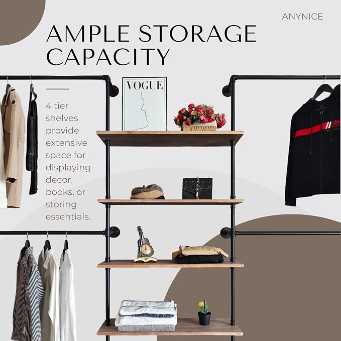 Industrial Pipe Clothing Rack, Wall Mounted Garment Hanging Rack - Image 5