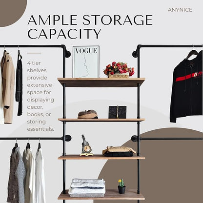 Industrial Pipe Clothing Rack, Wall Mounted Garment Hanging Rack - Image 5
