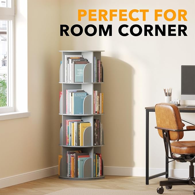SpaceAid 4 Tier Rotating Bookshelf Tower, Spinning Bookcase Lazy Susan - Image 5