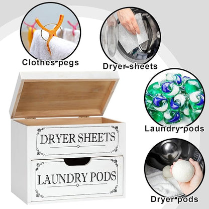 Tatuo Dryer Sheet Holder with Hinged Lid Farmhouse Dryer Sheet Dispenser Rustic - Image 7