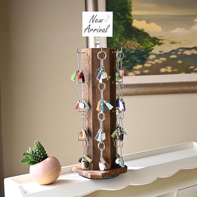 Ikee Design Free Assemble 24 Hooks Wood Hexagon 6 Sided Rotating Jewelry - Image 3