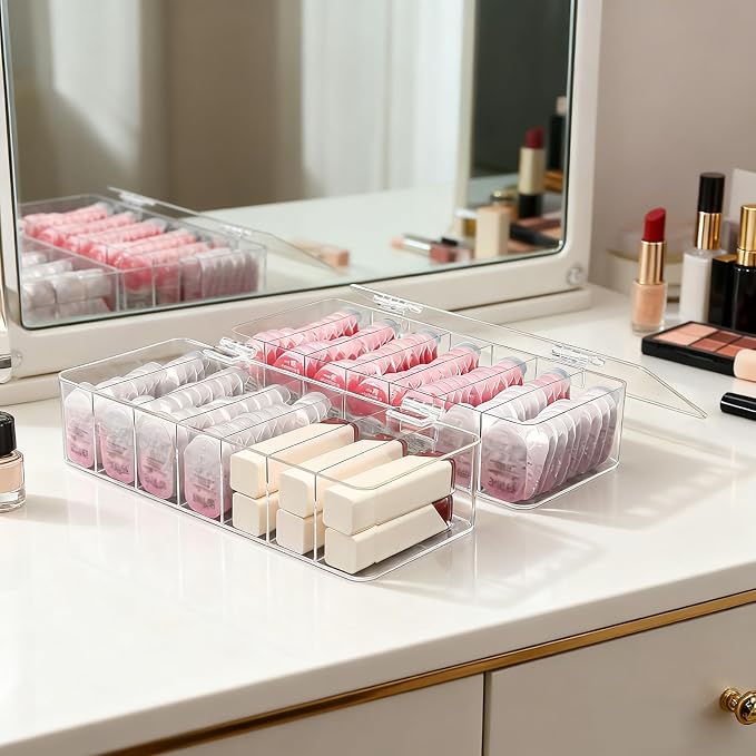 2 Pack Clear Acrylic Makeup Organizers, 7-Section Bathroom Organizer - Image 3