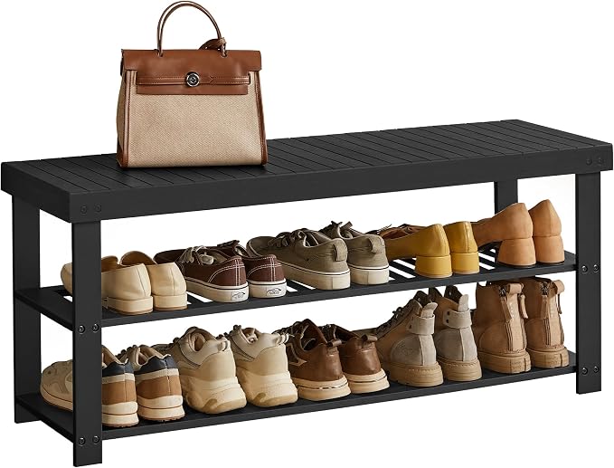 SONGMICS Shoe Rack Bench, 3-Tier Bamboo Shoe Storage Organizer, Entryway Bench by Unknown