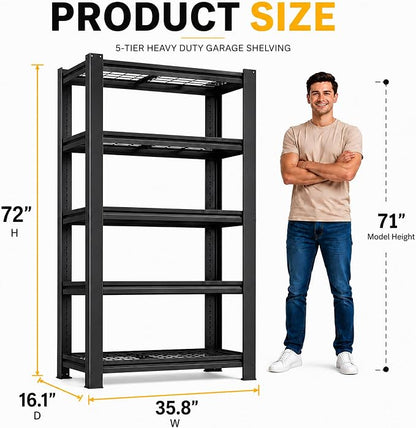 SAWJEC Garage Shelving Unit, 2000 lb | 72"H x 35.8"W x 16.1"D, 5 Adjustable - Image 2