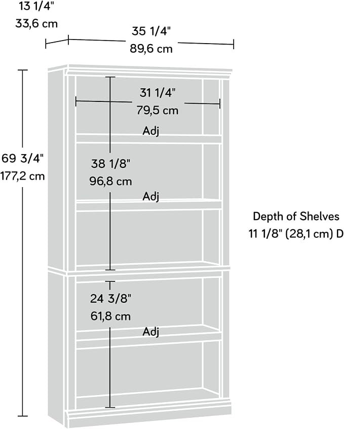 Sauder 5 Tier Book Shelf Wooden Bookcase Multipurpose Bookshelf - Image 3
