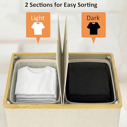efluky Laundry Hamper with Lid, Double Laundry Basket with 2 Removable Bags - Image 3