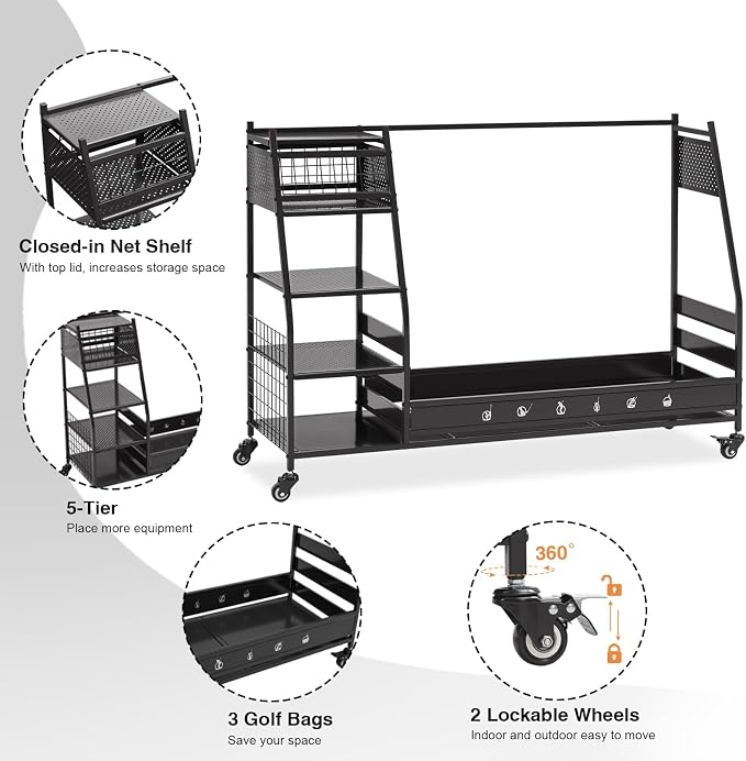 Lauren&Harold Golf Bag Organizer Garage Storage, Golf Storage Rack Stand Fits 2 - Image 4
