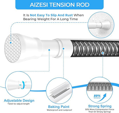 AIZESI 2PCS Small Tension Curtain Rod 16-26 Inch Adjustable White Curtain Rods - Image 3