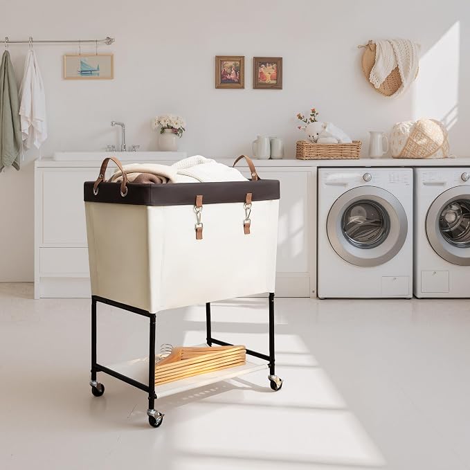 StorageWorks Laundry Cart, 2 Tier Rolling Basket - Image 2