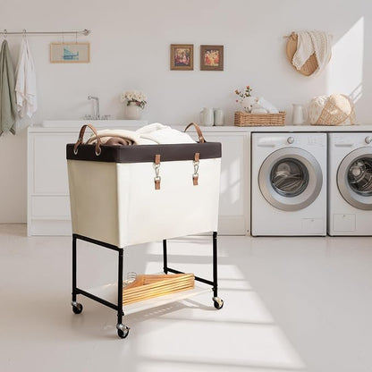 StorageWorks Laundry Cart, 2 Tier Rolling Basket - Image 2