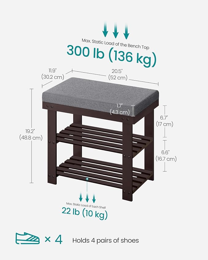 SONGMICS Bamboo Shoe Bench, 3-Tier Shoe Rack Organizer - Image 2