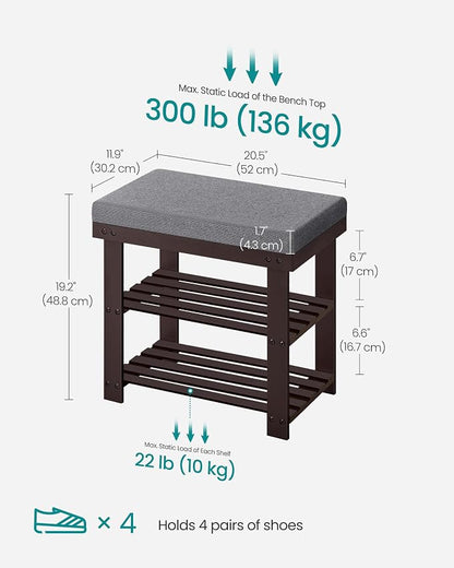 SONGMICS Bamboo Shoe Bench, 3-Tier Shoe Rack Organizer - Image 2