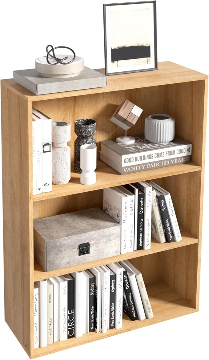 Wooden 3 Tier Book Shelf, 3 Cube Storage Organizer, 3 Tier Low Bookcase Storage by NewBeth