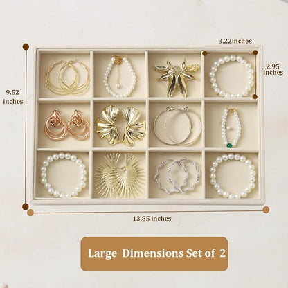 Large Velvet Jewelry Tray 2 Pack Stackable Jewelry Display Drawer Inserts Trays - Image 3