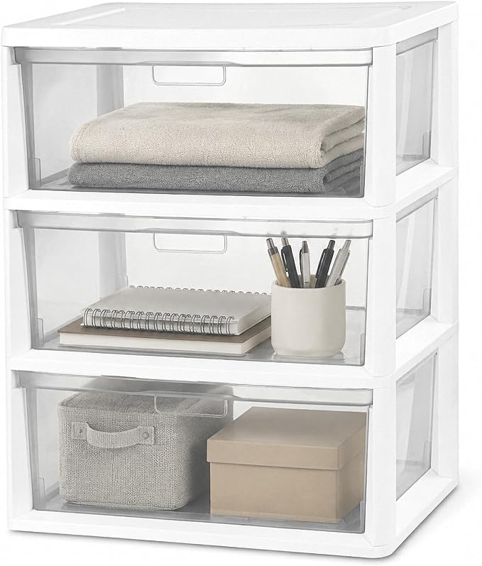 3 Drawer Plastic Storage Tower Clear Chest Organizer | Clear Removable Bins by Unknown