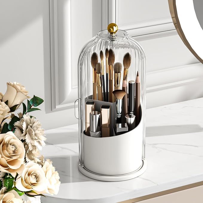 GAXmi Makeup Brush Holder with Lid Cosmetic Tools Organizer 360 Rotating by GAXmi