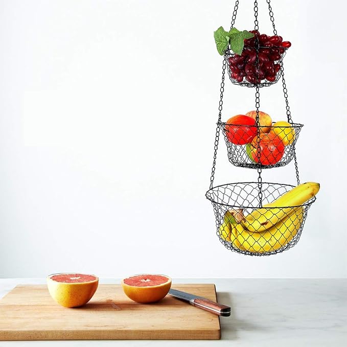 malmo 3-Tier Wire Fruit Hanging Basket, Vegetable Kitchen Storage Basket - Image 9