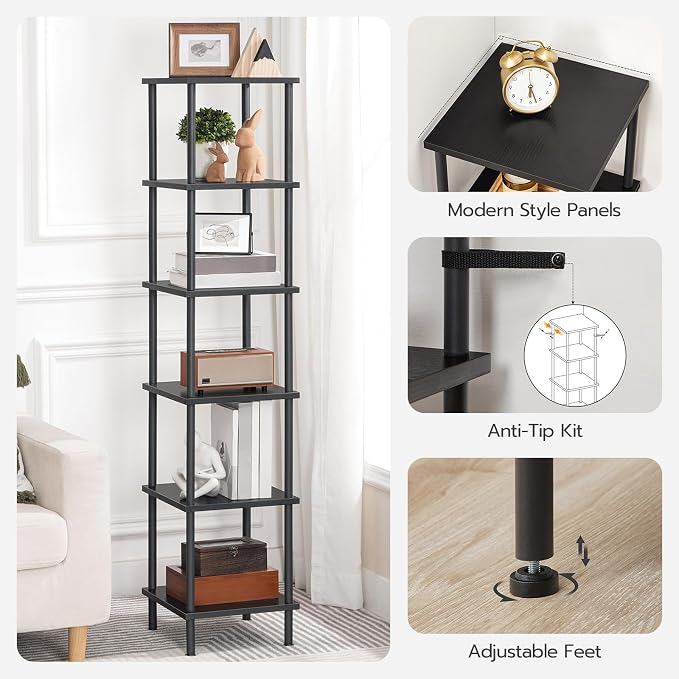HOOBRO 6-Tier Corner Shelf, Corner Square Rack Display Shelf, Tall Storage Rack - Image 5