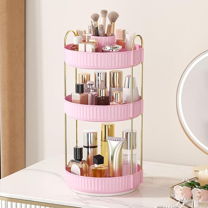 360° Rotating Makeup Organizer, Upgraded 3 Tier Skincare Perfume Organizers by Homelifeassistant