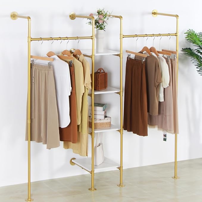 Industrial Pipe Gold Clothing Rack - Image 7