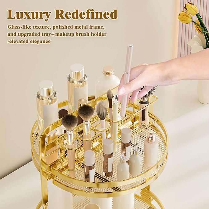 360° Rotating Makeup Organizer, 2-Tier Gold Perfume Organizer - Image 3
