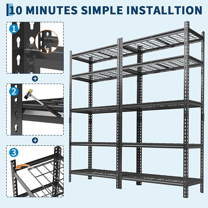 Garage Shelving 2200 LBS Storage Shelves Adjustable Metal Shelving Unit Heavy - Image 7