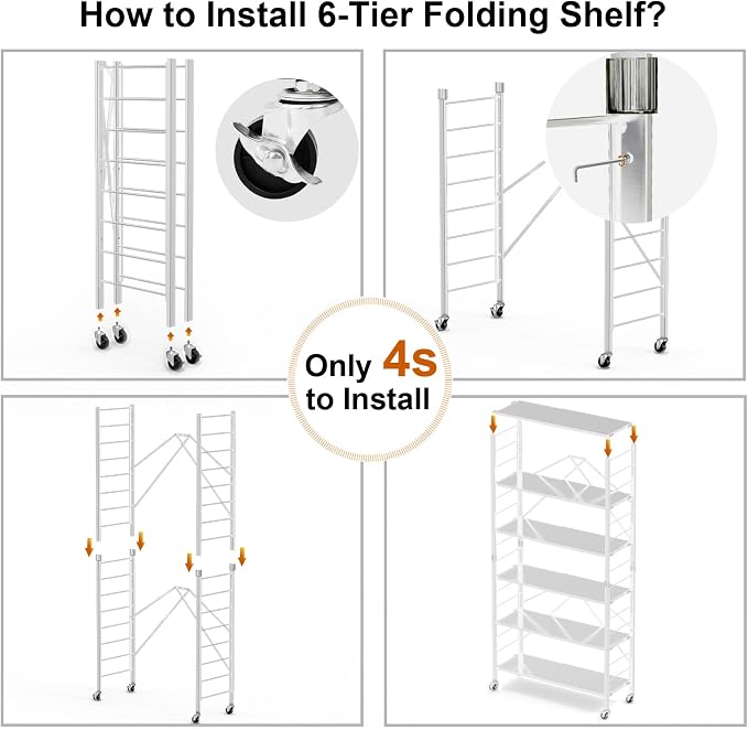 Himix 6 Tier Foldable Storage Shelves, Expandable Folding Bookshelf - Image 7