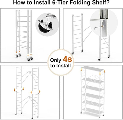 Himix 6 Tier Foldable Storage Shelves, Expandable Folding Bookshelf - Image 7