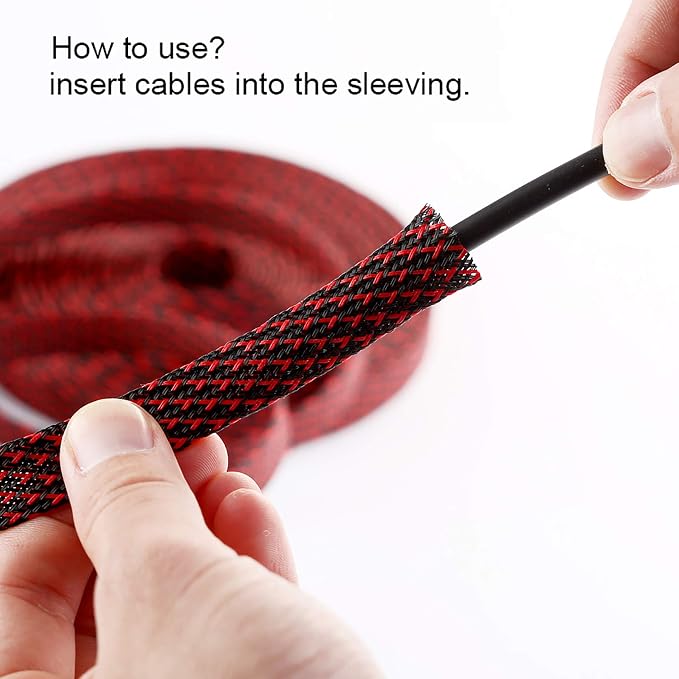 25ft - 3/4 inch PET Expandable Braided Sleeving – BlackRed – Alex Tech Braided - Image 6