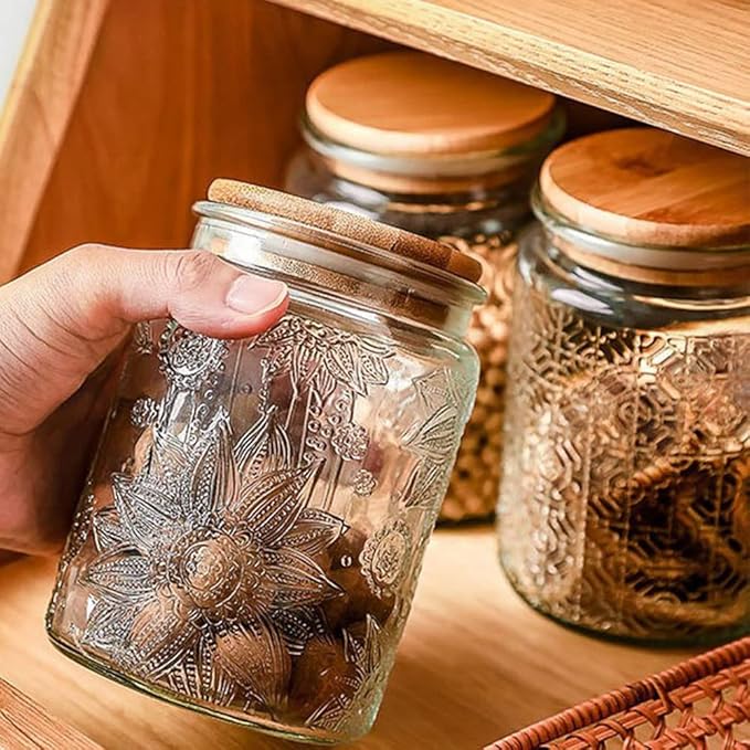 ANSQU Set of 2 Vintage Glass Jars, 23.7 FL OZ Candy Jars - Image 5