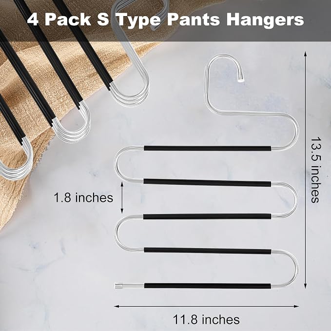Pants Hangers Space Saving, 4 Pack Stainless Steel Non-Slip Hangers - Image 2