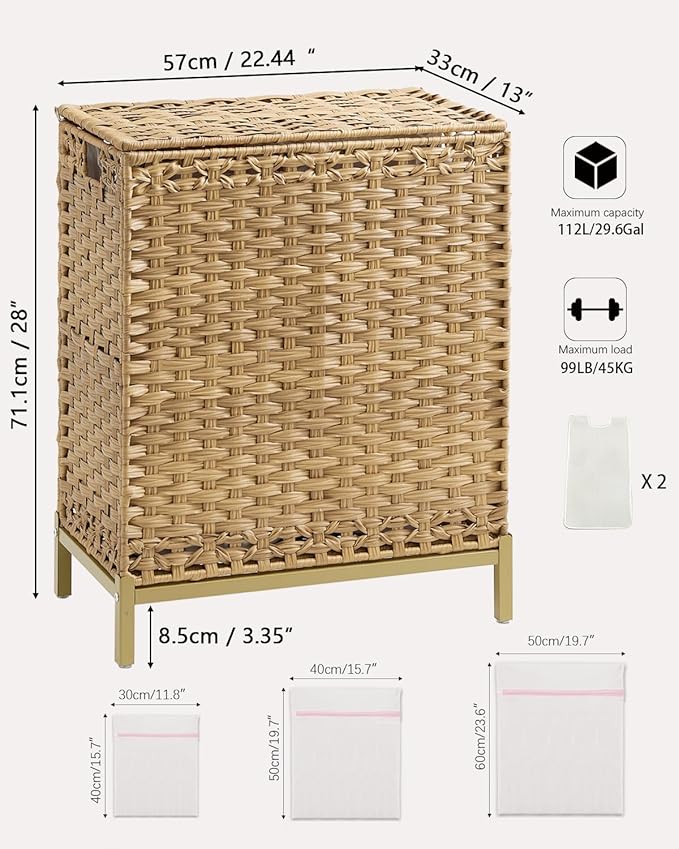 SETVSON Laundry Hamper with Lid, 112 L Handwoven Rattan Wicker Laundry Basket - Image 5