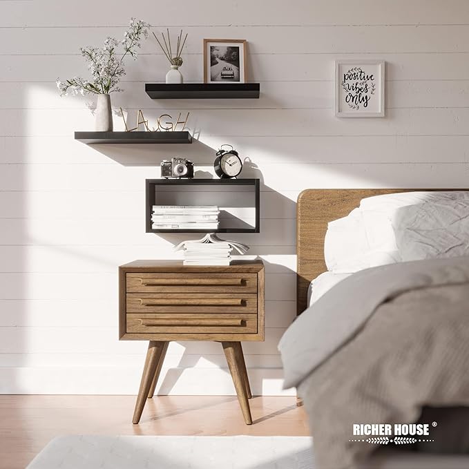 RICHER HOUSE 3-Set Black Floating Wall Shelves, Bathroom Shelf Over Toilet | - Image 5