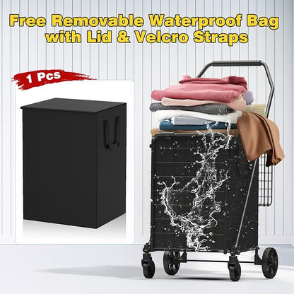 3.7 Cu Ft Folding Shopping Cart - 380 LB Capacity Grocery Cart - Heavy Duty - Image 5
