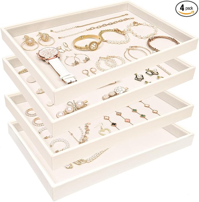 Beige Velvet Jewelry Trays for Drawers Black Jewelrys Display Tray Stackable by JETEHO