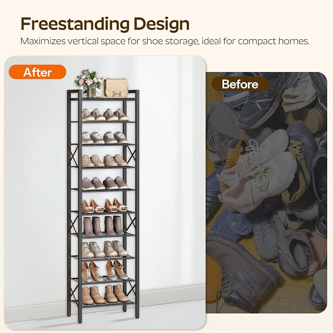 YATINEY 10-Tier Narrow Shoe Rack, Tall Shoe Rack - Image 5