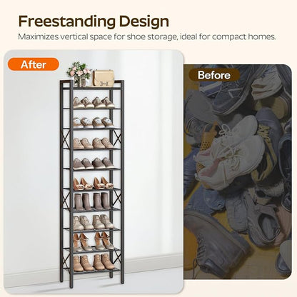 YATINEY 10-Tier Narrow Shoe Rack, Tall Shoe Rack - Image 5
