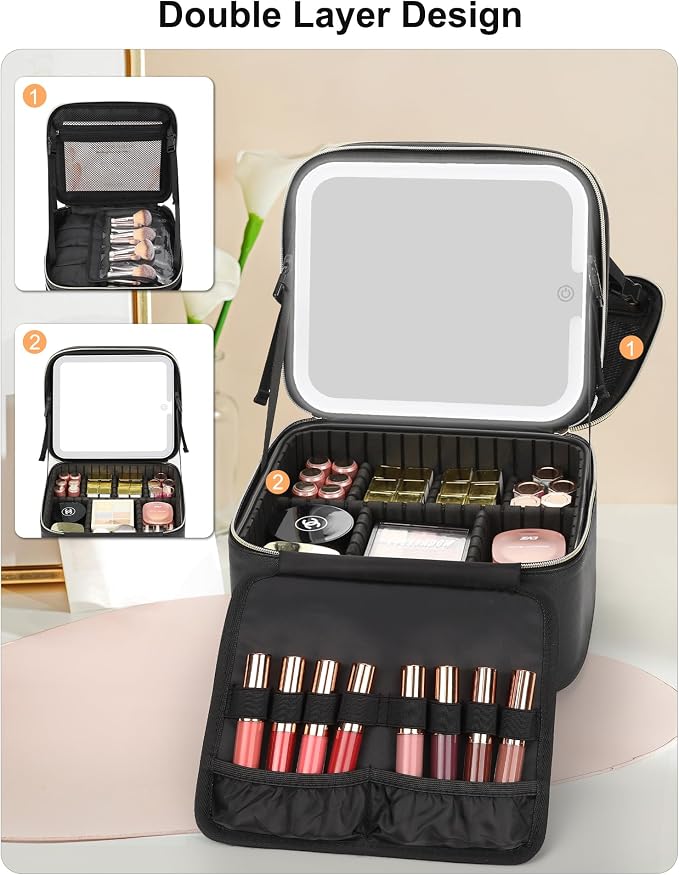 Relavel Makeup Bag with LED Mirror, Small Travel Makeup Case with Rechargeable - Image 6