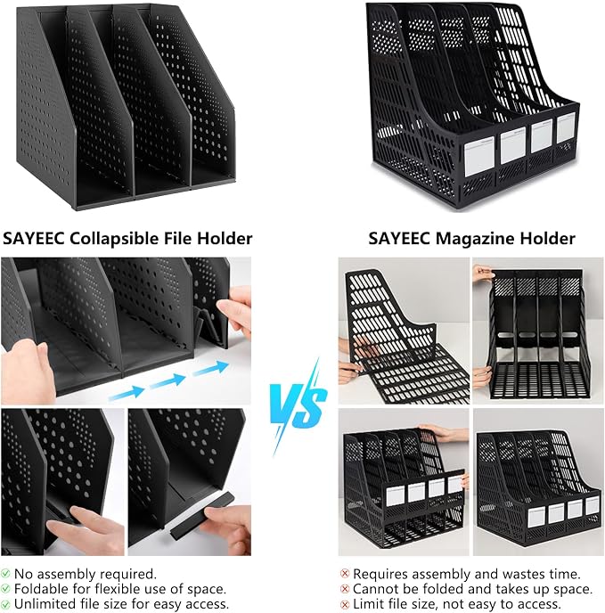 SAYEEC 2Pcs Collapsible Plastic Magazine File Holder Vertical Binder Storage - Image 6