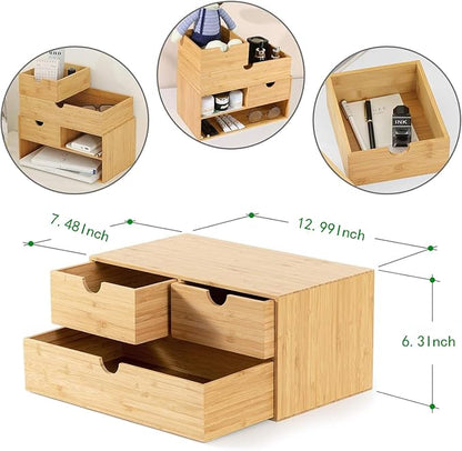 Bamboo Desk Organizer with Drawers, 3-Drawer Desktop Storage Box | 3 Drawers - Image 3