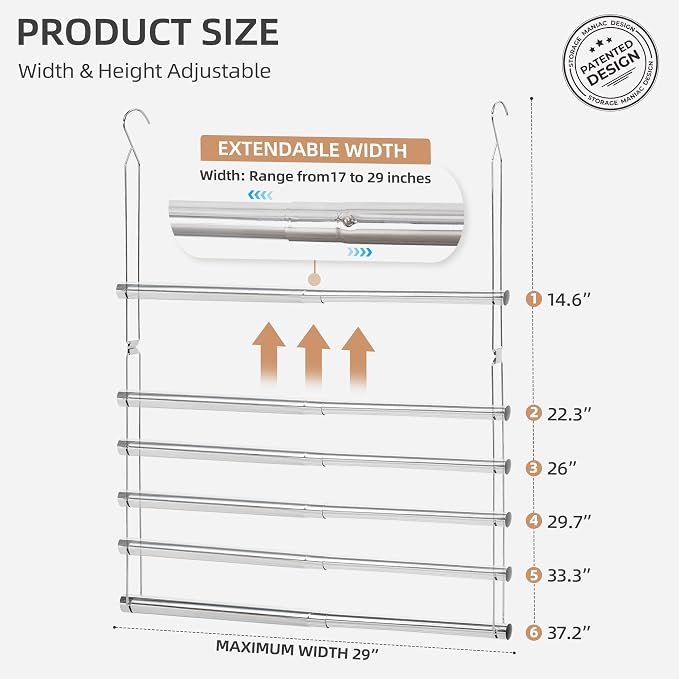 STORAGE MANIAC Hanging Closet Rod, Adjustable Width and Height Closet Hanging - Image 2