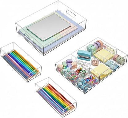 4 Pack Desk Drawer Organizer Set 3 Size Clear Acrylic Drawer Organizer Trays by Briwooody