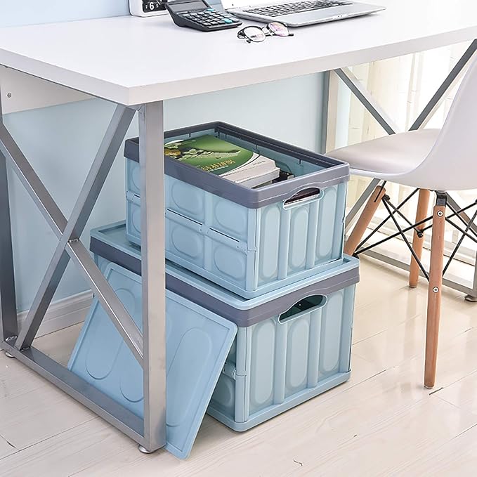 Lidded Storage Bins 2 Pack 30L Collapsible Storage Box Crates Plastic Tote - Image 2