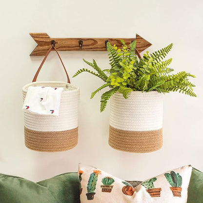 Goodpick 2 Pack Jute Rope Wall Hanging Storage Baskets - Image 3