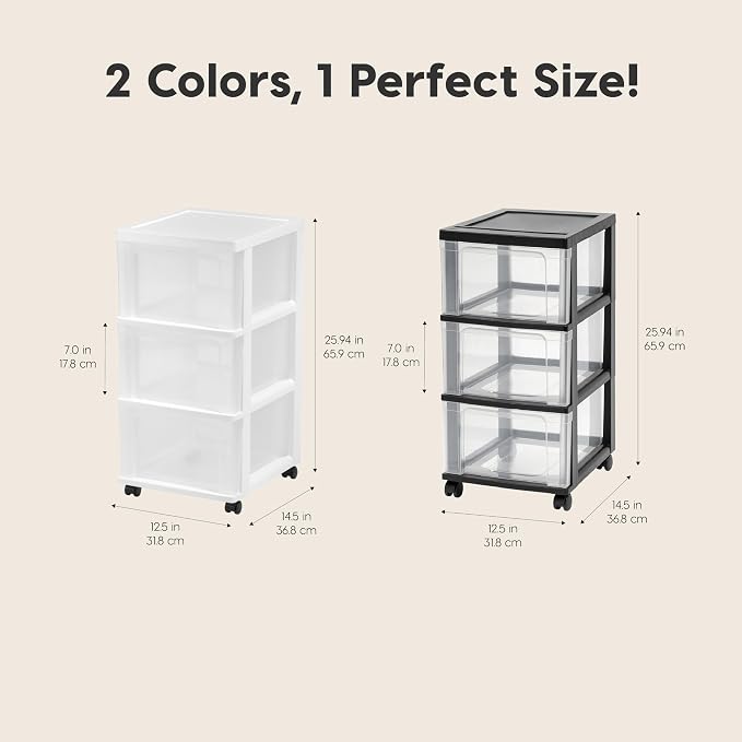IRIS USA 3-Drawer Slim Narrow Storage Organizer Rolling Cart, school supplies - Image 2