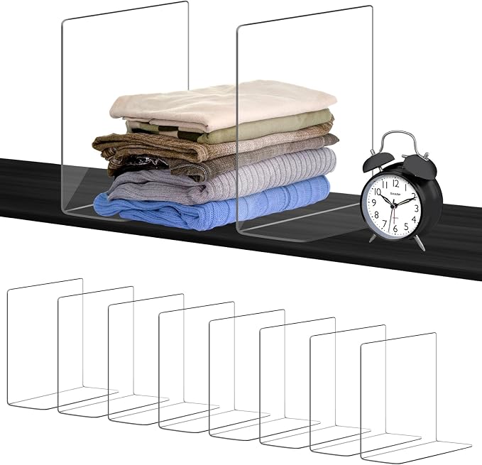 OKPOW Acrylic Shelf Dividers for Closet Organization: 8 Pack Durable Clear by OKPOW