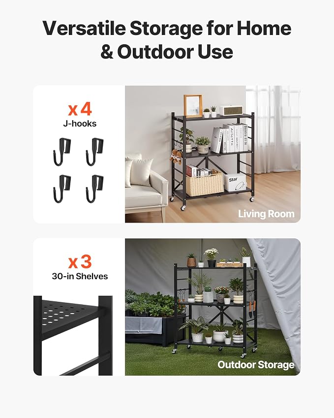 VEVOR 3-Tier Foldable Storage Shelf, 30W x 13D x 36H Inch Folding Metal Rack - Image 8