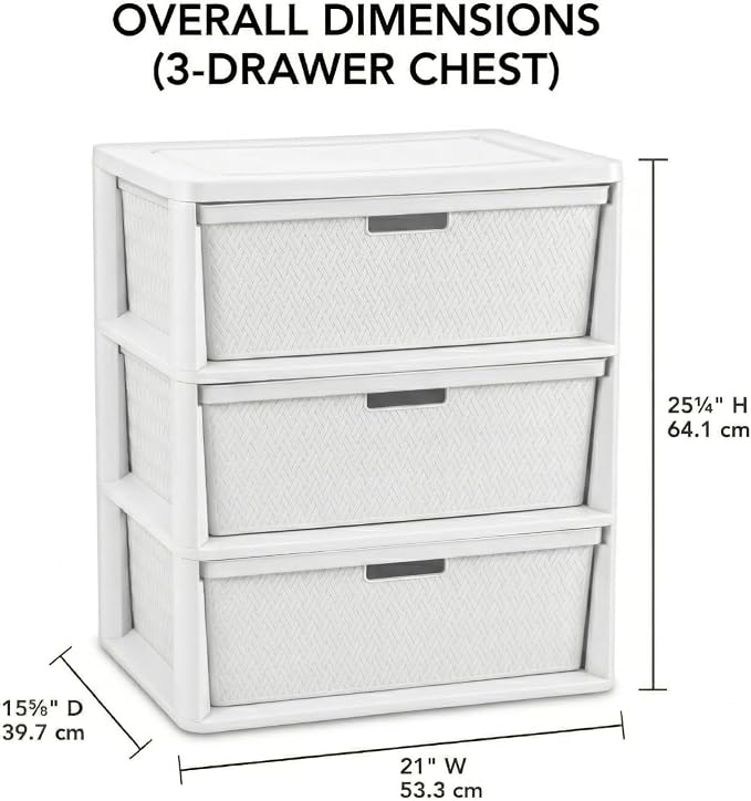 Premium Wide 3-Drawer Plastic Storage Tower, Decorative Opaque White Weave - Image 2