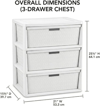 Premium Wide 3-Drawer Plastic Storage Tower, Decorative Opaque White Weave - Image 2