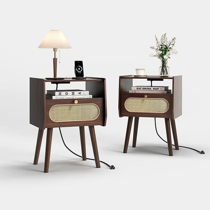 Nightstand Set of 2, Rattan Night Stands - Image 9